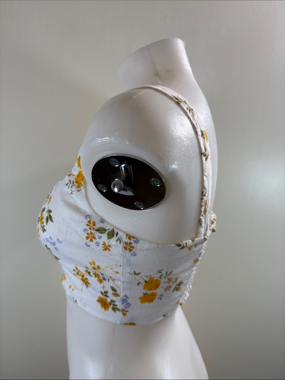 Reformation Cream Floral Square-Neck Crop Top with Yellow Blossoms - Picture 6 of 12